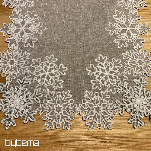 Bestickte Weihnachtstischdecke grau mit Flocken