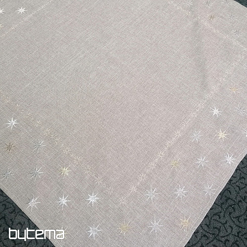 Bestickte grau-beige Weihnachtstischdecke mit Sternen
