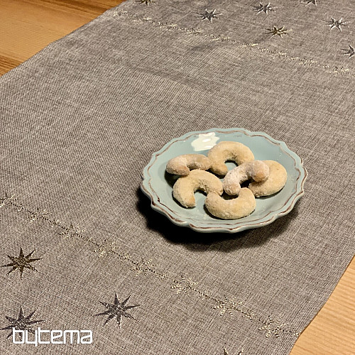 Bestickte grau-beige Weihnachtstischdecke mit Sternen