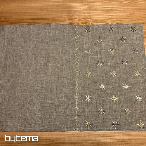 Bestickte grau-beige Weihnachtstischdecke mit Sternen