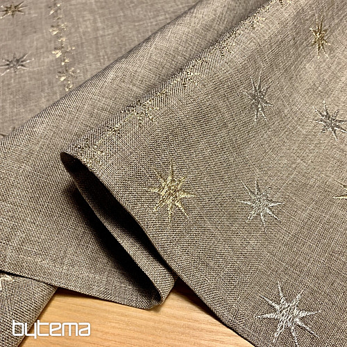 Bestickte grau-beige Weihnachtstischdecke mit Sternen