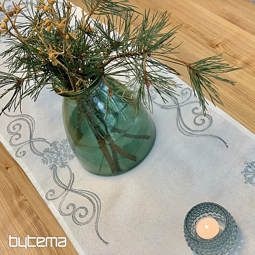 Bestickte Weihnachtstischdecke blau-silber