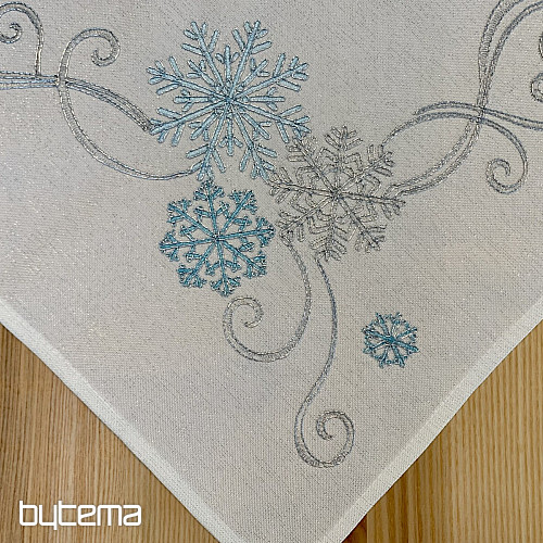 Bestickte Weihnachtstischdecke blau-silber