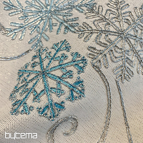 Bestickte Weihnachtstischdecke blau-silber