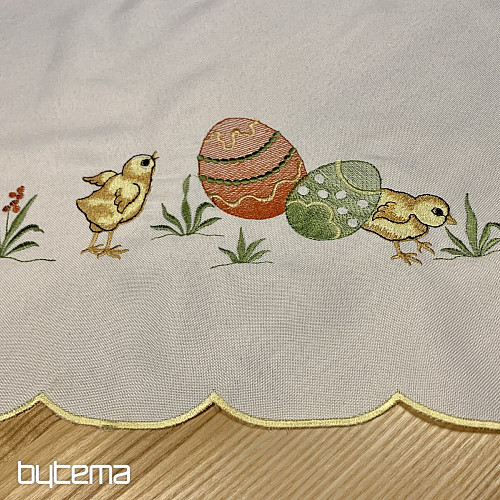 Bestickte Tischdecken und Schals CHICKEN gelb