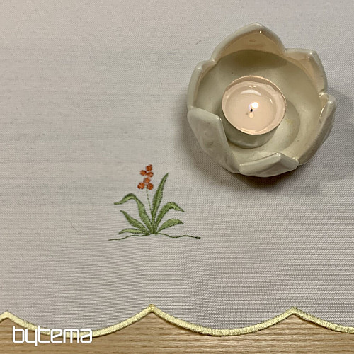 Bestickte Tischdecken und Schals CHICKEN gelb