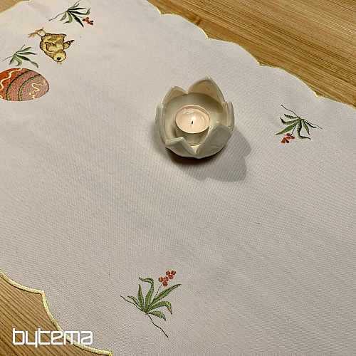 Bestickte Tischdecken und Schals CHICKEN gelb