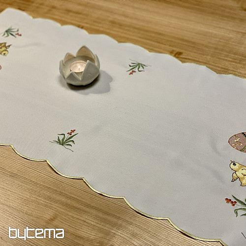 Bestickte Tischdecken und Schals CHICKEN gelb