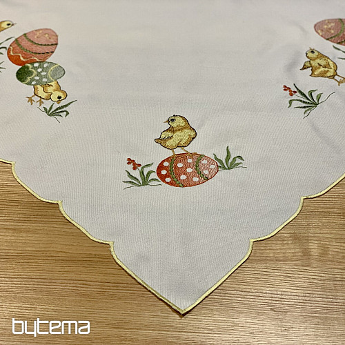 Bestickte Tischdecken und Schals CHICKEN gelb