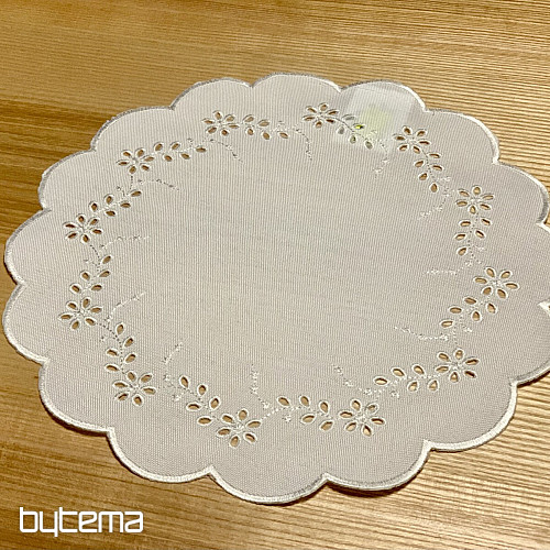 Bestickte Tischdecke und ovale BESTICKTE BLUMEN weiß