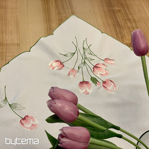 Bestickte Tischdecke und ovale bestickte TULPEN