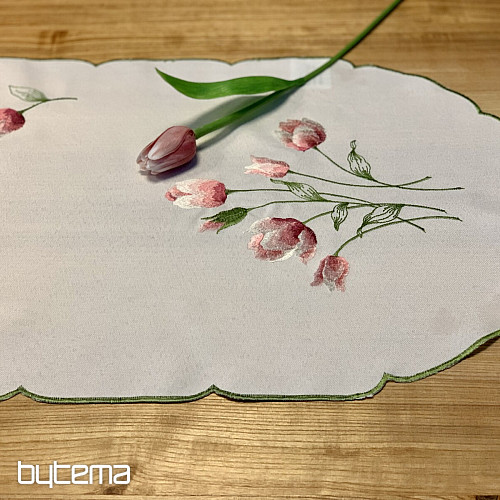 Bestickte Tischdecke und ovale bestickte TULPEN