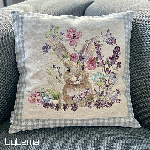 Gobelin-Kissenbezug BUNNY IN A FRAME grau kariert