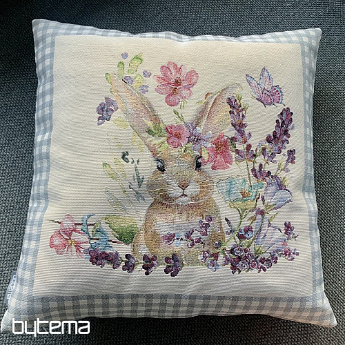 Gobelin-Kissenbezug BUNNY IN A FRAME grau kariert