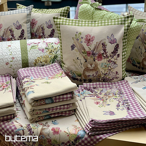 Gobelin-Kissenbezug BUNNY IN A FRAME grau kariert