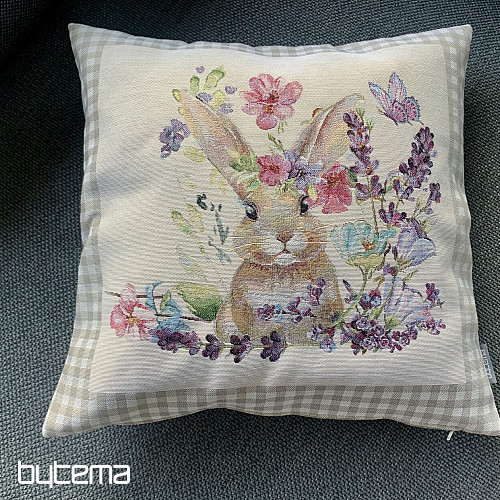 Gobelin-Kissenbezug BUNNY IN A FRAME beige kariert