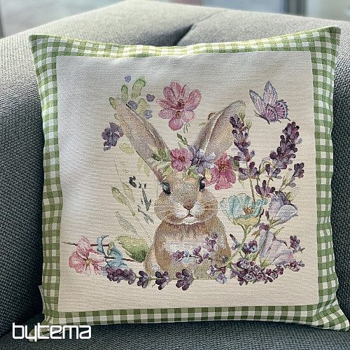 Gobelin-Kissenbezug BUNNY IN A FRAME grün kariert