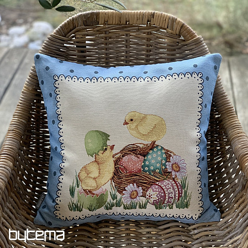 Gobelin-Kissenbezug EASTER CHICK blauer Rahmen