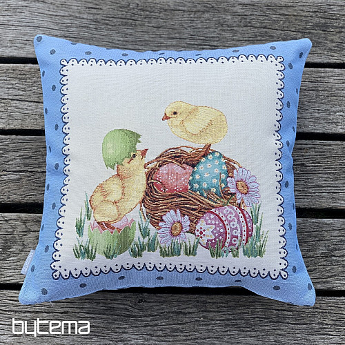 Gobelin-Kissenbezug EASTER CHICK blauer Rahmen