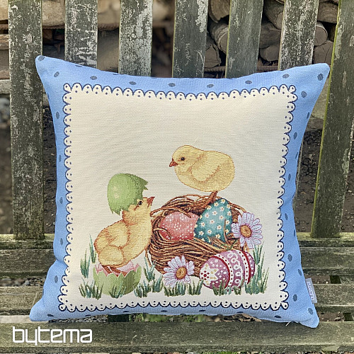Gobelin-Kissenbezug EASTER CHICK blauer Rahmen