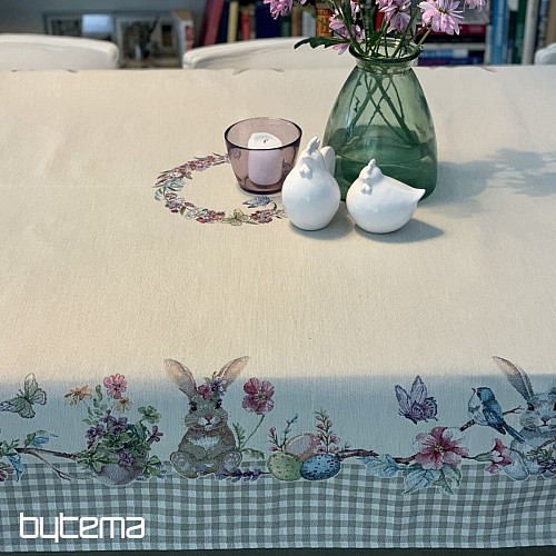 Gobelin-Tischdecke und Schal EASTER TIME beige kariert