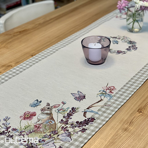 Gobelin-Tischdecke und Schal EASTER TIME beige kariert