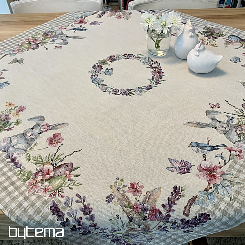 Gobelin-Tischdecke und Schal EASTER TIME beige kariert