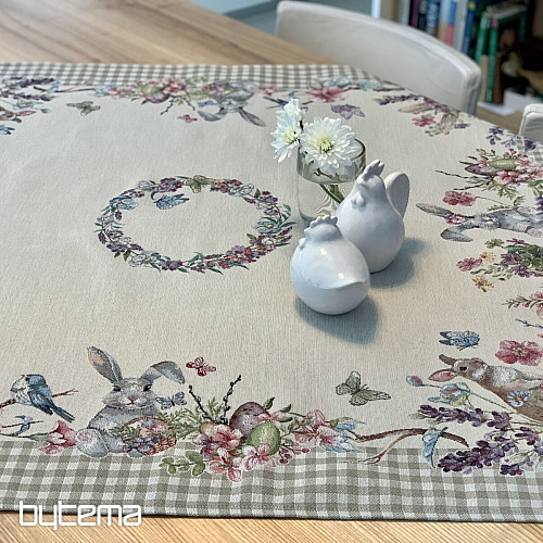 Gobelin-Tischdecke und Schal EASTER TIME beige kariert