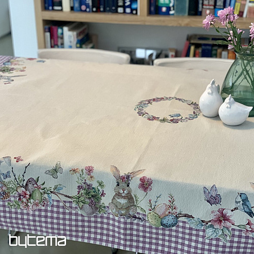 Gobelin-Tischdecke und Schal EASTER TIME lila kariert