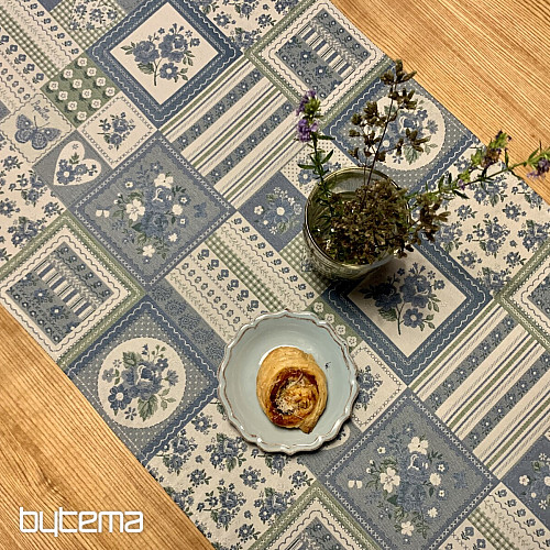 Tischdecke und Schal TOSCANA VALERY PATCHWORK blau