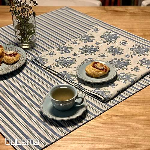 Tischdecke und Schal TOSCANA VALERY MULTI STRIPE blau