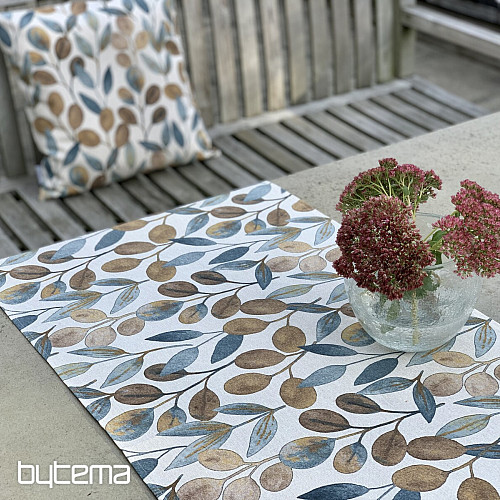 Tischdecke und Schal LISTY HOJAS blau