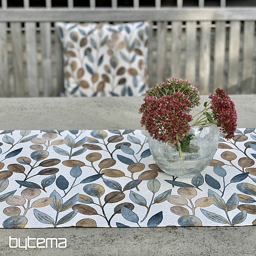 Tischdecke und Schal LISTY HOJAS blau