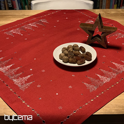 Bestickte Weihnachtstischdecke und Schals ROTE BÄUME