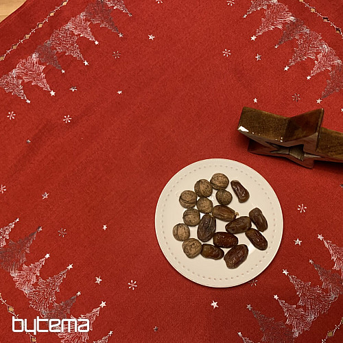 Bestickte Weihnachtstischdecke und Schals ROTE BÄUME