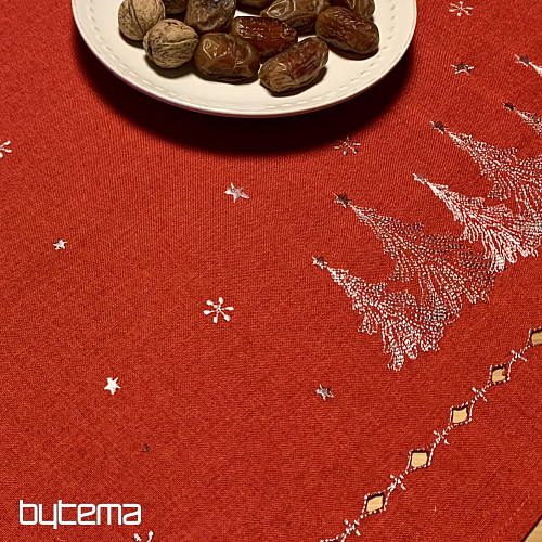 Bestickte Weihnachtstischdecke und Schals ROTE BÄUME