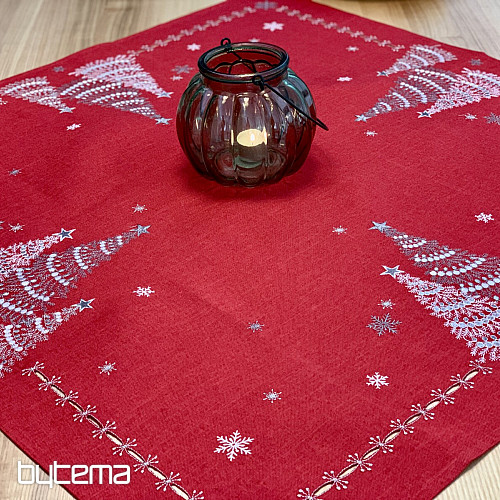 Bestickte Weihnachtstischdecke und Schals ROTE BÄUME