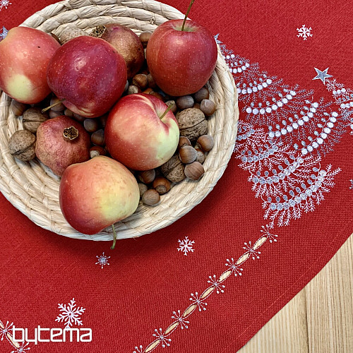 Bestickte Weihnachtstischdecke und Schals ROTE BÄUME