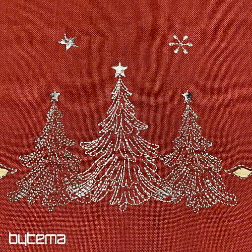 Bestickte Weihnachtstischdecke und Schals ROTE BÄUME