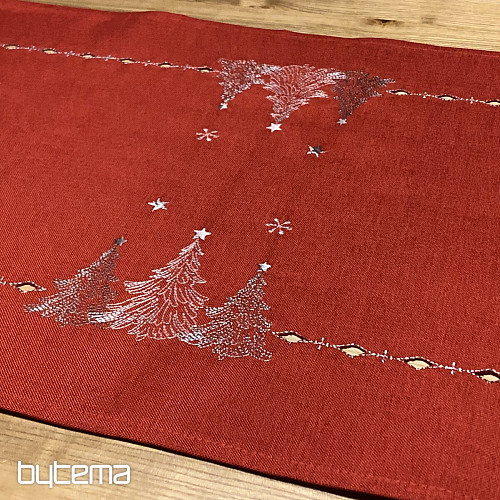 Bestickte Weihnachtstischdecke und Schals ROTE BÄUME