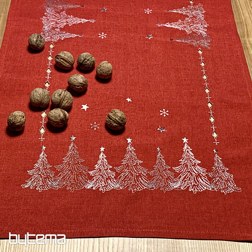 Bestickte Weihnachtstischdecke und Schals ROTE BÄUME