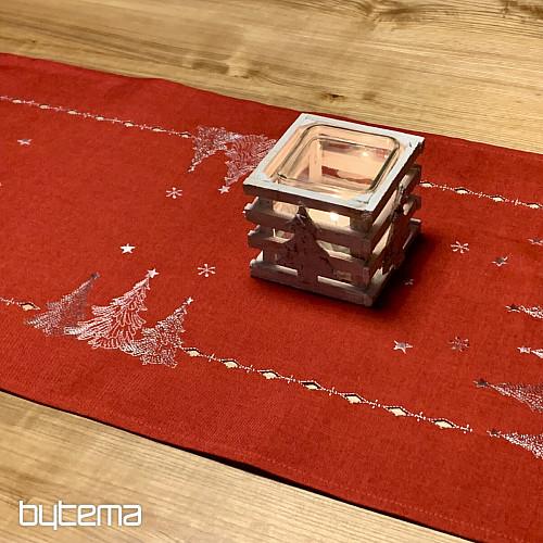 Bestickte Weihnachtstischdecke und Schals ROTE BÄUME