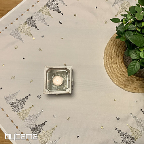 Bestickte Weihnachtstischdecke und Schals WEISSE GOLDBÄUME