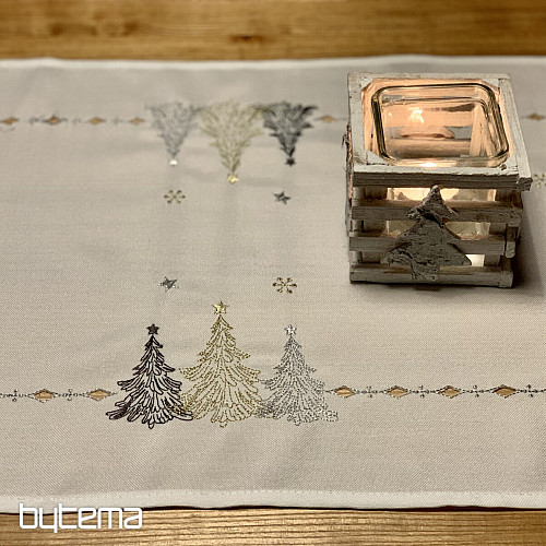 Bestickte Weihnachtstischdecke und Schals WEISSE GOLDBÄUME