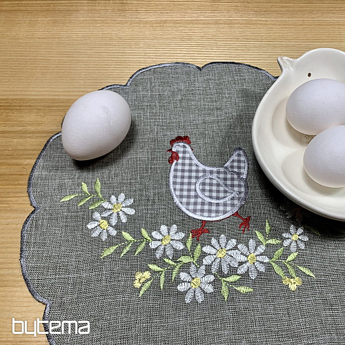 Bestickte Ostertischdecke und Schal HENNE UND BLUMEN grau