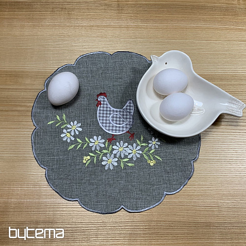 Bestickte Ostertischdecke und Schal HENNE UND BLUMEN grau