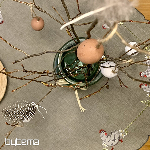 Bestickte Ostertischdecke und Schal HENNE UND BLUMEN grau