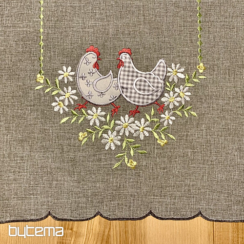 Bestickte Ostertischdecke und Schal HENNE UND BLUMEN grau