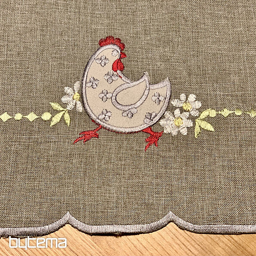 Bestickte Ostertischdecke und Schal HENNE UND BLUMEN grau