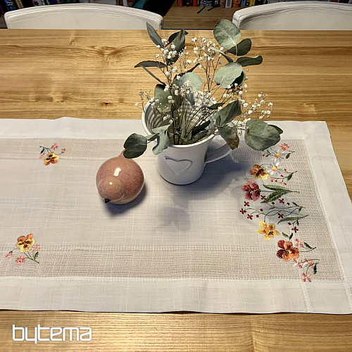 Bestickte Tischdecke und Schal GARTENBLUMEN